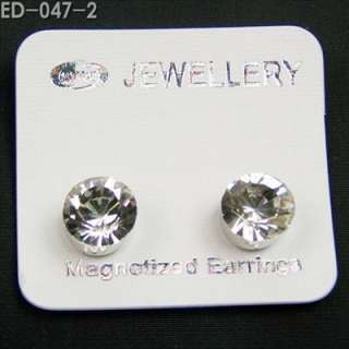 Pairs white Rhinestone MAGNETIC Studs Earrings 8mm  