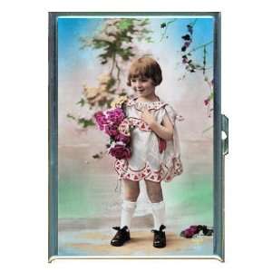  Retro Sweet Young Girl Flowers ID Holder, Cigarette Case 