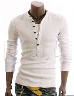 New Mens Lined Henley White Button Shirt Slim sz S M L  