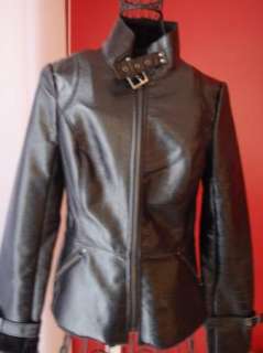 BEBE BLACK slick peblum JACKET coat long small S new 150217  