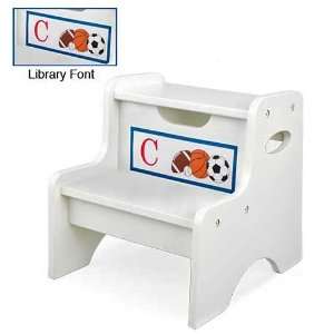 KidKraft Personalized Initial Sports Theme 2 Step Stool   White Color 
