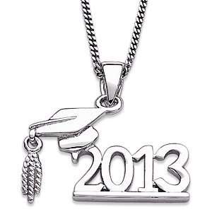    Sterling Silver Graduate Cap and Year Necklace 2013 Jewelry
