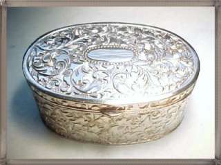 Ornate Silver Plate Velvet Lined Trinket Box  