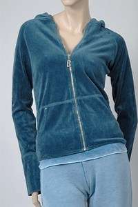 New Bejeweled Velour Hoodie Womens Sweatshirt Blue M  