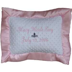  Personalized Embroidered Birth Pillow with Pink Satin 