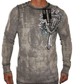 New Affliction Reversible Mural Thermal T Shirt S  