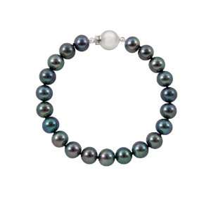 5mm 8 Black Freshwater Pearl Bracelet AA with 14K White Gold Ball 