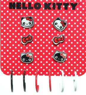 HELLO KITTY~ PANDA 6 PACK PLUS HOOPS PIERCED EARRINGS  