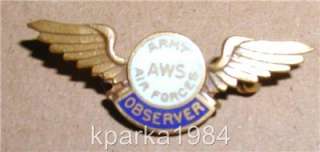 WW2 US ARMY AIR FORCES AWS OBSERVER WINGS  STERLING  