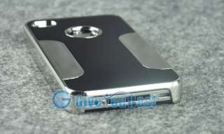   Black Steel Aluminum Chrome Hard Case Skin+LCD Film For iPhone 4 4S 4G