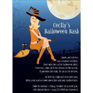  Witch In Flight Blonde Halloween Invitations