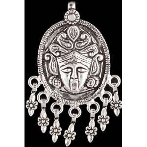 Finely Handcrafted Goddess Kali Pendant with Dangles   Sterling Silver
