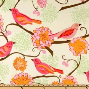  44 Wide Bliss Flannel Birds Paisley Tangerine Fabric By The Yard 