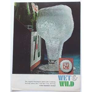    1967 7 Up Soda Foaming Glass & Bottles Print Ad