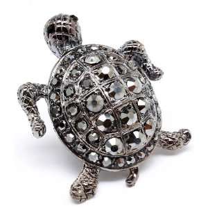  Turtle bling bling gunmetal Crystal Cocktail ring 