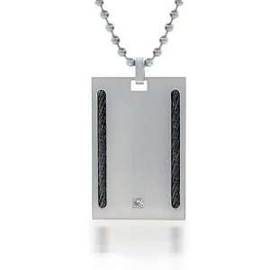 Bling Jewelry Men Stainless Steel Cable CZ Solitaire Dog Tag Pendant 