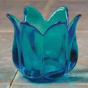  Flower Shaped Blue Glass Tea Light Candle Holder