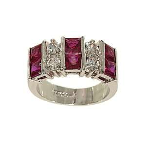 Ten Stone Bling Fashion Ring Done in Princess Cut Synthetic Ruby and 