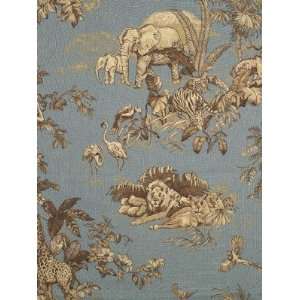   African Toile   Taupe On London Blue Fabric Arts, Crafts & Sewing