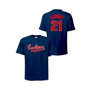 Cleveland Indians Bob Lemon Cooperstown Name & Number T Shirt   Navy 