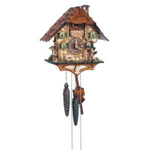  Cuckoo Clock Black Forest house with Forest scene and moving hunter 