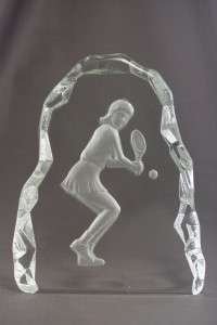 Vintage Glass Lady Tennis Player Paperweight LE Smith  