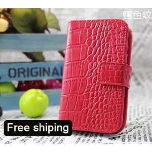  Red Genuine Leather Flip Wallet Case Cover for the Samsung 