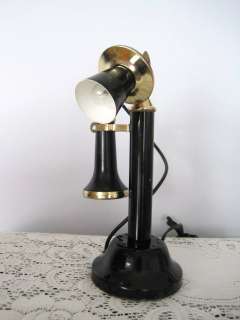   Black Gold Candlestick Telephone Tole Table Desk Lamp  Works  