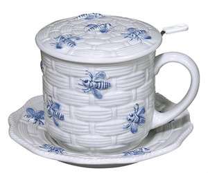 ANDREA BY SADEK Bee Covered Tea Cup and Saucer w/ Strainer  