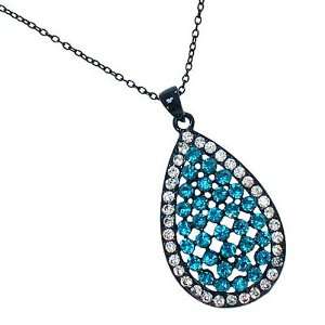    Blue Rhinestone Teardrop Pendant Necklace Fashion Jewelry Jewelry