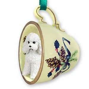 White Poodle Teacup Christmas Ornament