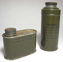 TWO VINTAGE MILITARY TINS * FOOT POWDER & RIFLE CLEANER  