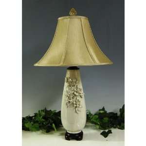  Table lamp ceramic wood base silk shade antique brown 