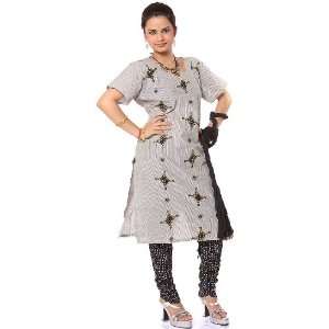  Gray Choodidaar Appliqu Suit with Sequins and Threadwork 