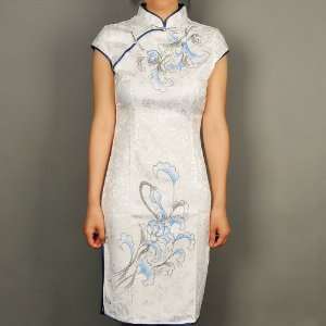  Women Flower Mini Cheongsam Dress White Available Sizes 0 