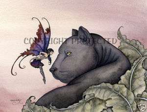 Amy Brown Fairy Print Bravery Black Panther Cat 11x17  
