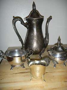 Vintage Tarnished Silver ? tea coffee pot creamer sugar pot set of 4 