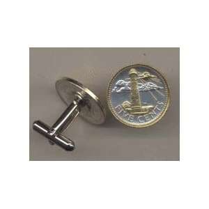  Barbados 5 Cent Lighthouse Two Tone Coin Cuff Links   1 