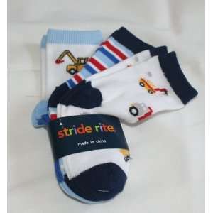 Stride Rite Infant Boys Crew Socks   3 Pair Blues/Construction (12 24 
