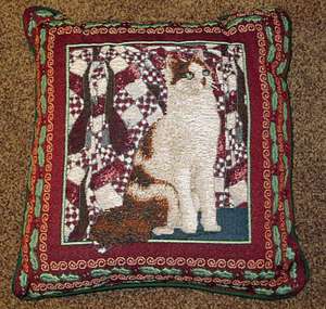Kitty Corner Christmas Cat Tapestry Square Pillow 725734502537  