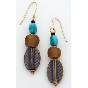  Earrings   Recycled Glass, Turquoise & Brass Curious 