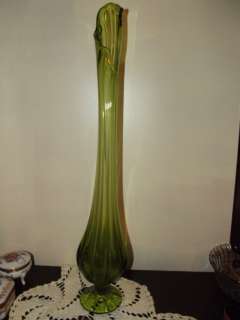 Hand Blown Glass Vase, 24 High, Lovely Green Color, Fluted Bottom 
