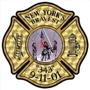  New Yorks Bravest 343 Gold Leaf Decal   4 Inch Decal 