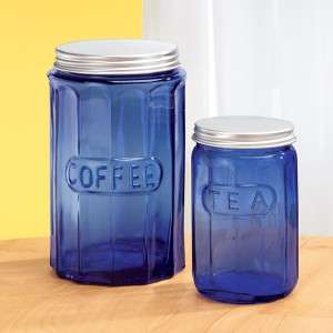 DEPRESSION STYLE COBALT BLUE GLASS COFFEE JAR NEW  