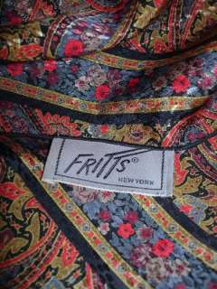 FRITTS NEW YORK HUGE BLACK GOLD RED BLUE PAISLEY SILK WRAP SCARF 44 