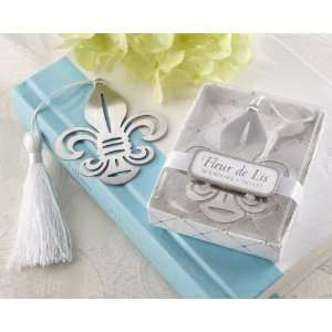  Keepsake Fleur de Lis Metal Bookmark with Elegant White Silk Tassel