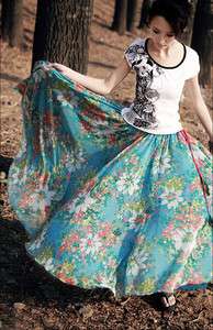 Womens Girls Stylish Chic BOHO Floral Exotic Blue dress Summer Long 