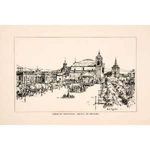  1905 Lithograph Paseo de Cervantes Alcala Henares City Centre 