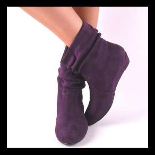 NEW PURPLE LOW WEDGE SLOUCH ANKLE BOOTS  