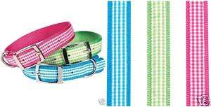 Gingham Dog Collar or Lead Mult Szs Pink/Blue/Green  